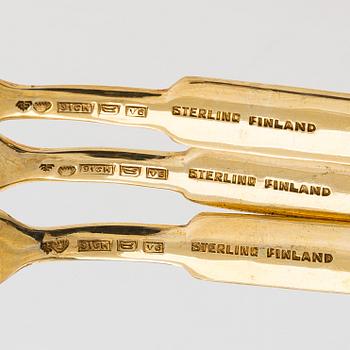 Tillander, tarjoiluhaarukoita, 6 kpl, emalia ja kullattu hopeaa (916), Helsinki 1950.