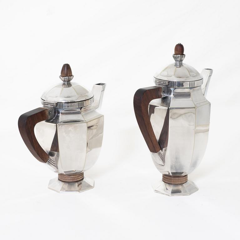 Kaffeservis, 5 delar, nysilver, Christofle Orfèvrerie Gallia, Paris, Frankrike, 1930-tal.