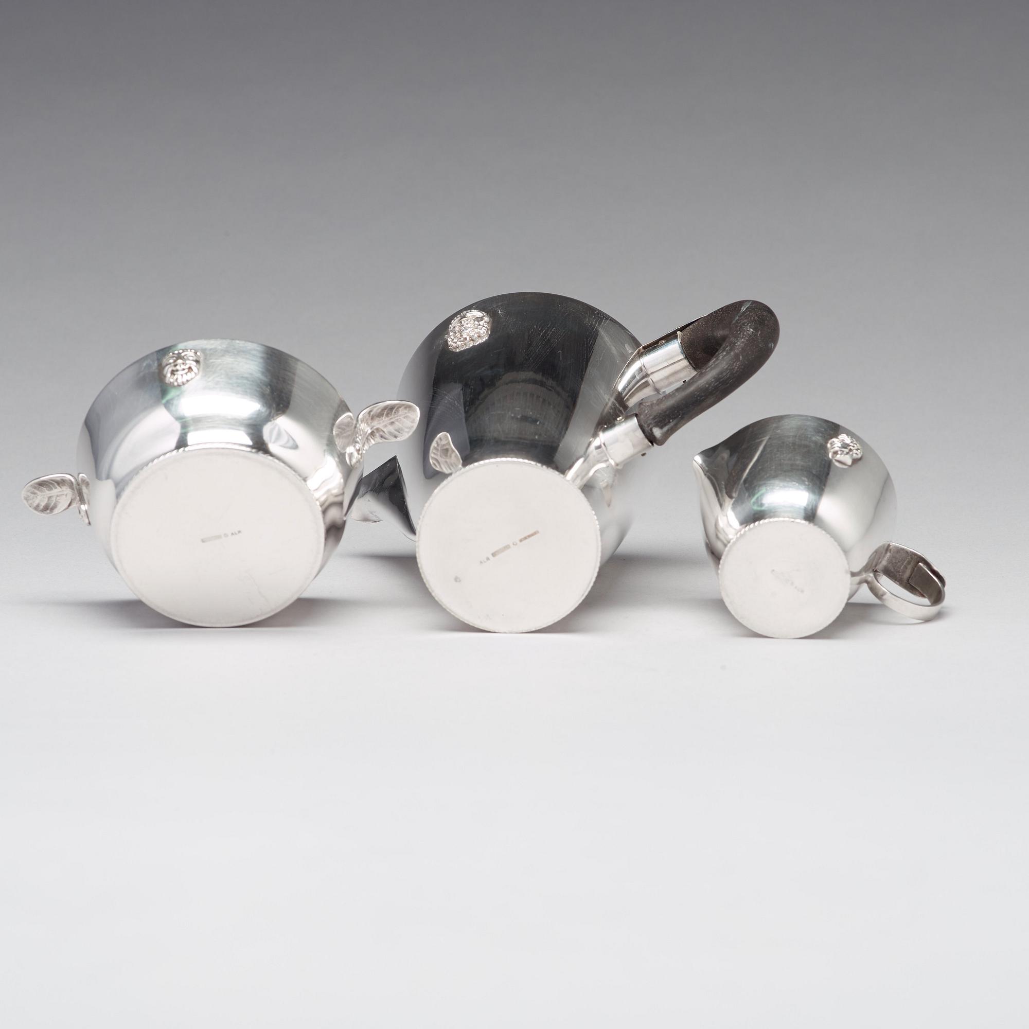 Wolter Gahn, kaffeservis, tre delar, nysilver, Swedish Grace, Karl Wojtech, Stockholm 1920-tal.