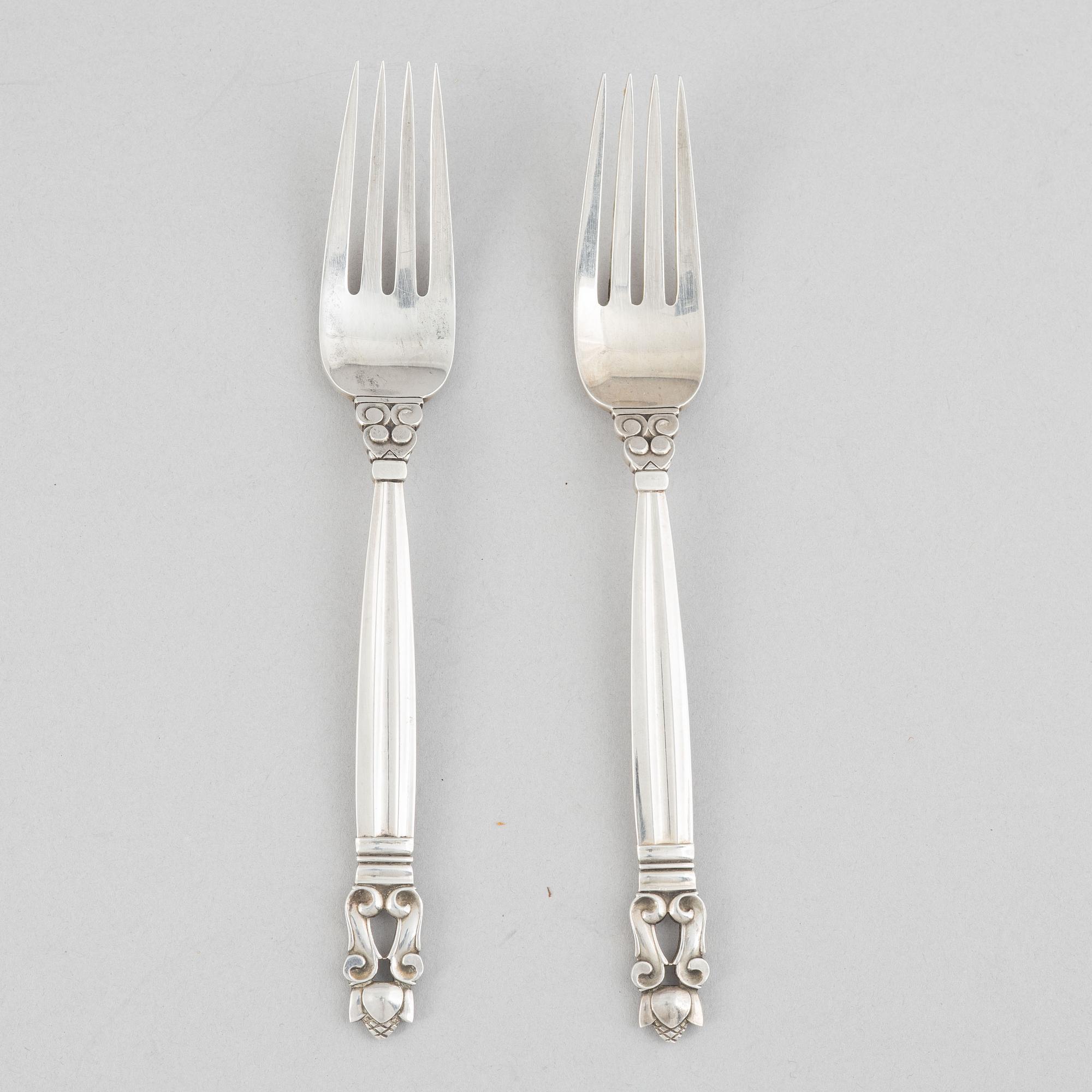 Georg Jensen, sterling silver cutlery, 21 pieces, model 'Acorn/Konge', design Johan Rohde, Copenhagen after 1945.