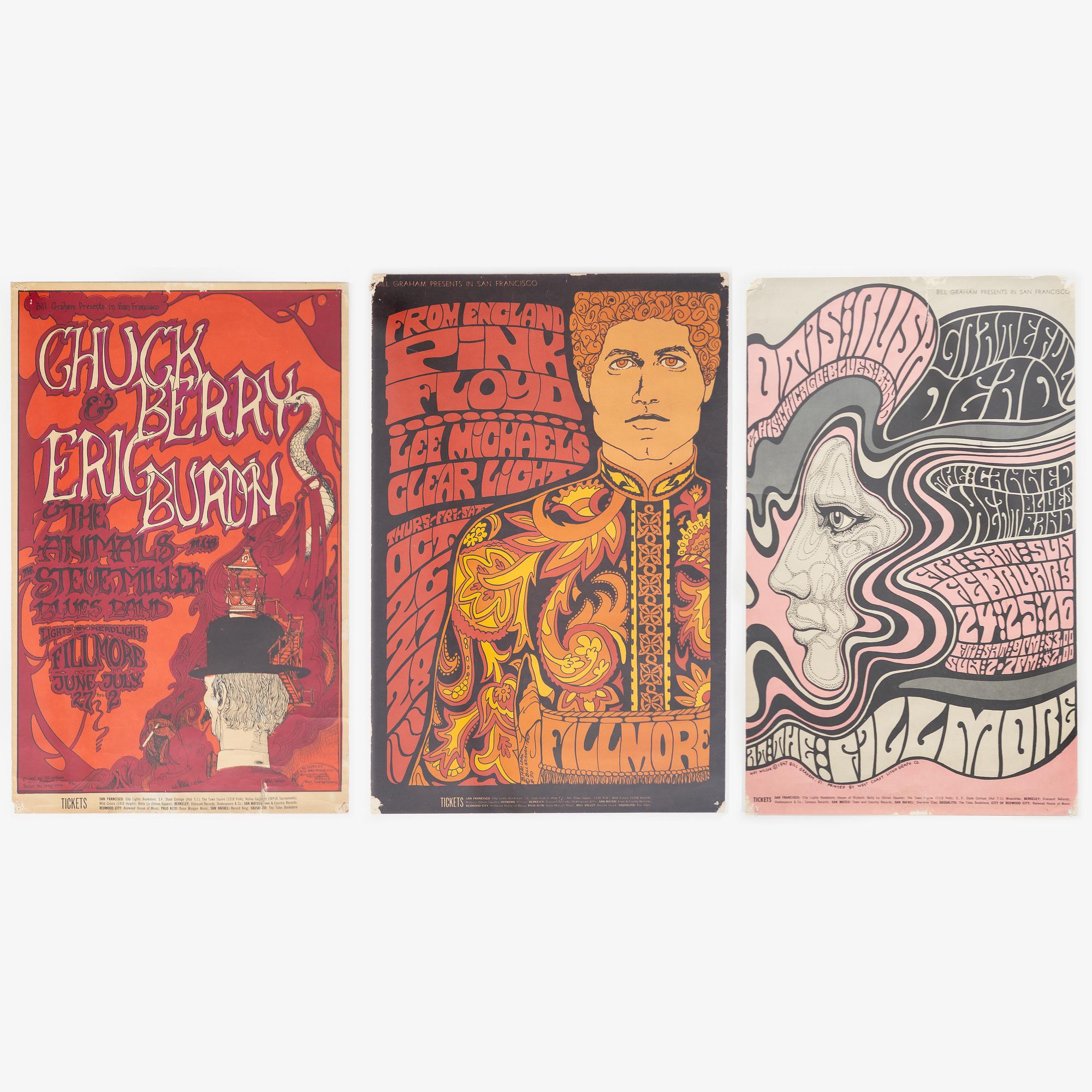 Wes Wilson, Bonnie MacLean & Greg Irons, "Bill Graham Presents", concert posters, 3 pcs. including West Coast Lithograph, 1967.
