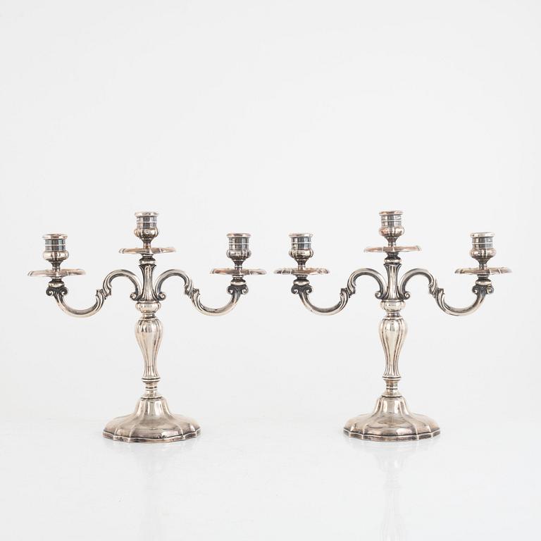 A Pair of Silver Candelabras, Swedish import mark K Anderson, Stockholm 1929.
