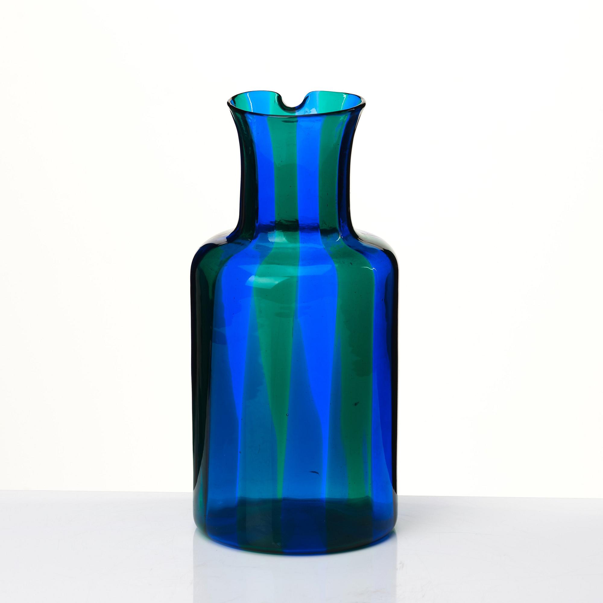 Fulvio Bianconi, a blue and green glass pitcher, Venini Murano, Italy 1960s.