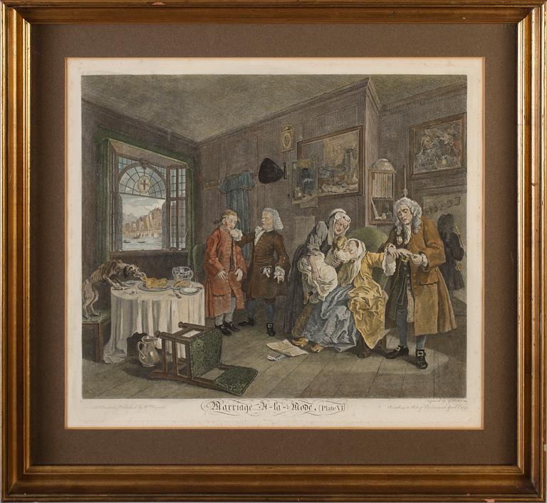 WILLIAM HOGARTH, efter, 2 st, kolorerade kopparstick.