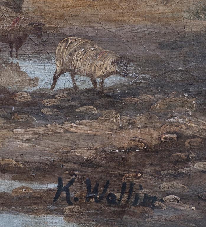 OKÄND KONSTNÄR, olja på duk, signerad K Wallin, 1800-tal.
