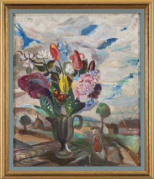 Jules Schyl, Blomsterstilleben i landskap.