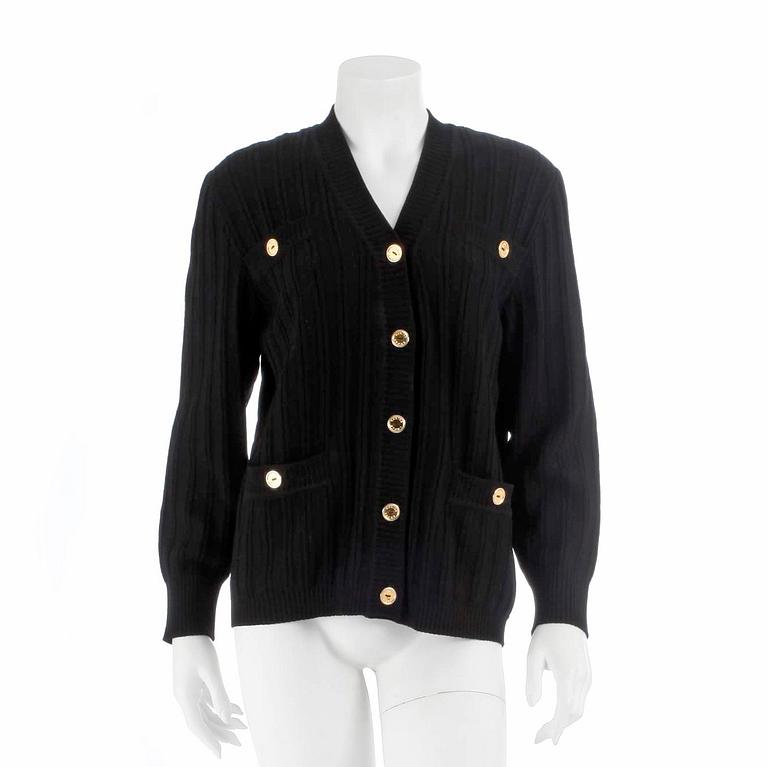 CÉLINE, a black wool cardigan, size 40.