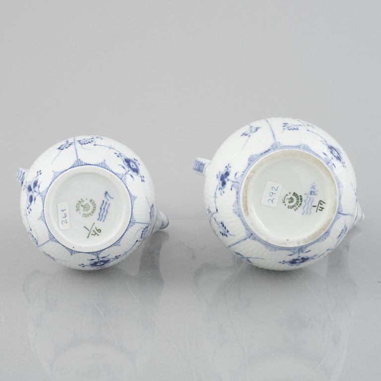 A group of five 'Blue Fluted Plain' porcelain Coffee Pots, Royal Copenhagen, models 46, 47, 48, 49, 1898-1923 and later.