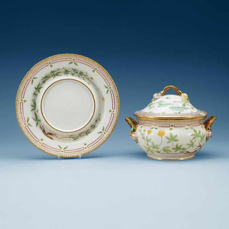 A Royal Copenhagen 'Flora Danica' tureen with cover and stand, Denmark, 20th Century.