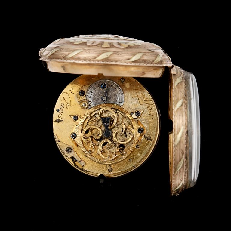 FICKUR, spindelur, Le Moir à  Paris, 1700-tal, guld. Totalvikt ca48g.