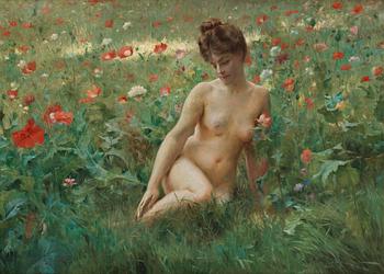 Julius Le Blanc Stewart, Poppy field with reclining nude.