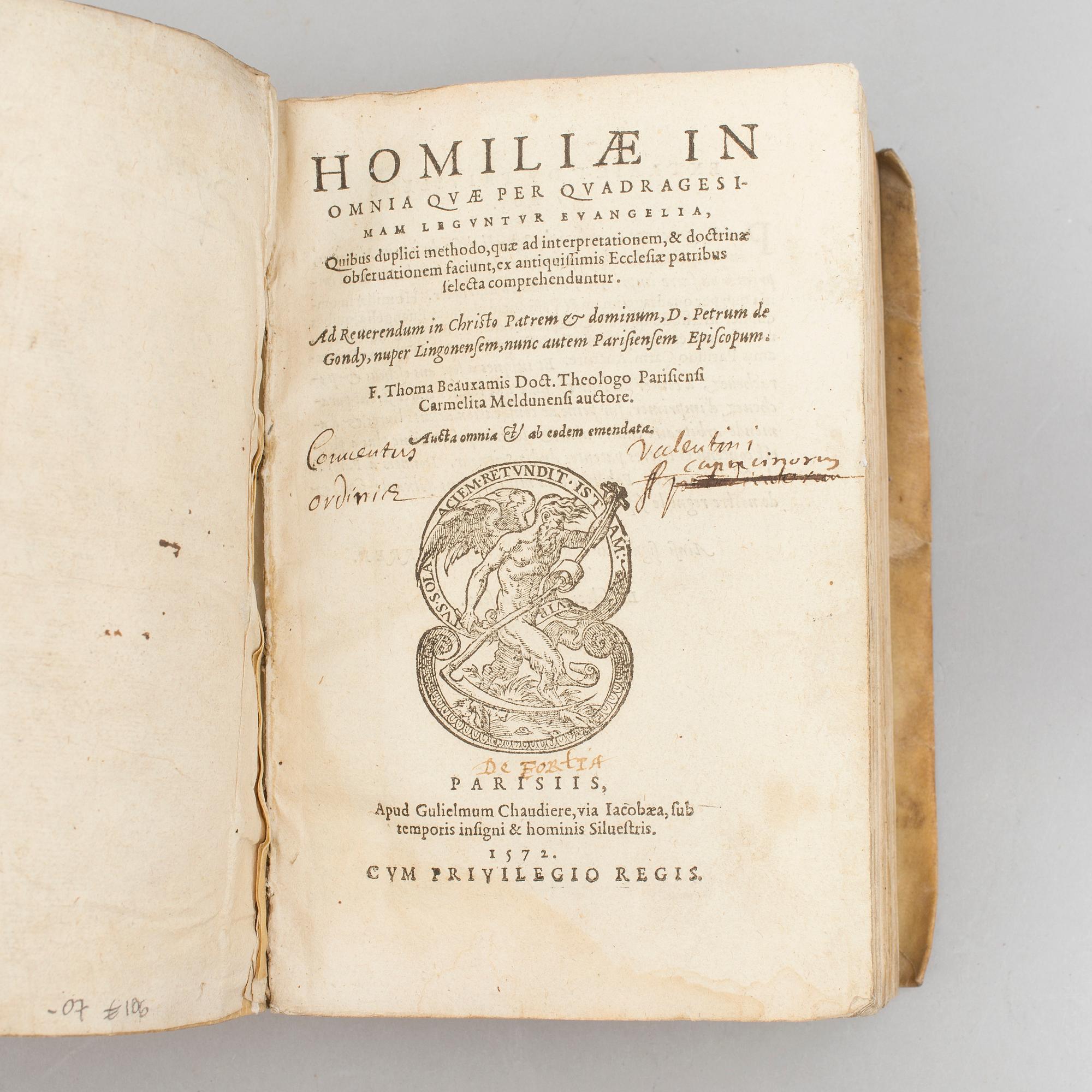 BOOK, Printed in Paris, 1572.