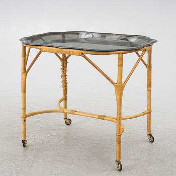 Brick table, rattan, Svenskt Tenn, mid-20th century.