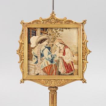 Brasskärm med fotpall, omkring 1900.