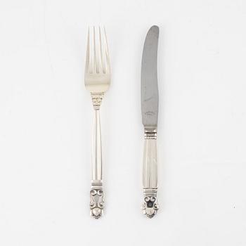 Johan Rodhe, flatware set, 24 pieces, sterling silver, "Konge/Acorn", Georg Jensen, Denmark, post-1945.