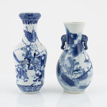 Two blue and white vases, late Qing dynasty, end of 19th Century.