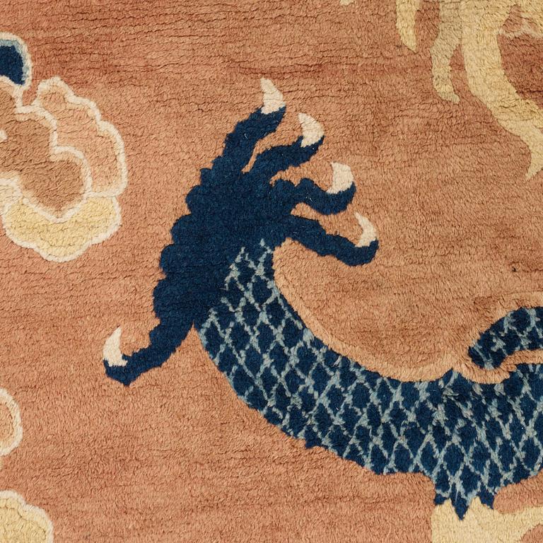 A PILLAR CARPET, an antique Ningxia figural, China late Qing, ca 304 x 130-170 cm.