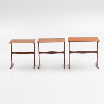 Ole Wanscher, a three-piece nesting table, A.J. Iwersen, Copenhagen, Denmark, mid 20th century.