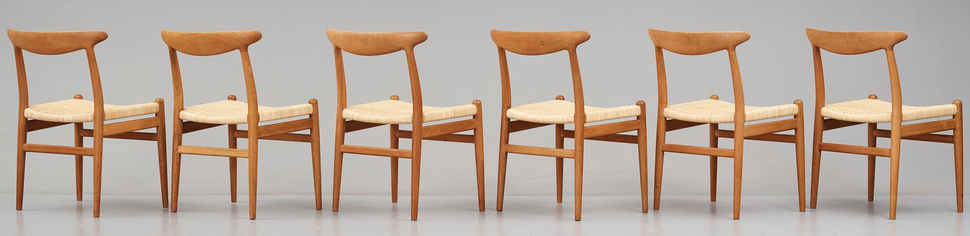 Hans J. Wegner, a set of 6 "W2" chairs, for C.M. Madsens Fabriker, Denmark 1950's.