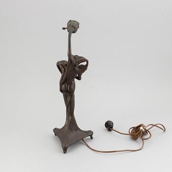 Alf Wallander, an Art Nouveau patinated bronze table lamp, AB Förenade konstgjuterierna, Stockholm 1898-1900.