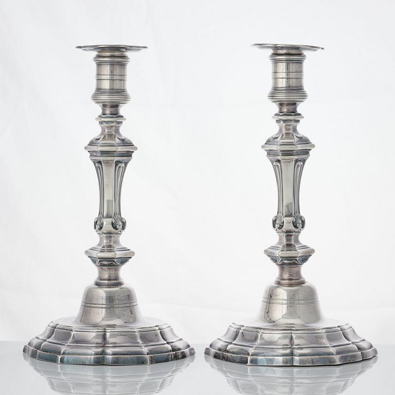 A pair of French Louis XV silver candlesticks, mark of Claude-Antoine Charvet, Paris (1757-1782).