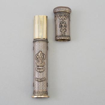 FODRAL för SIGILLVAX, silver, Louis XVI-stil, mästarstämpel EG,  Frankrike, efter 1838.