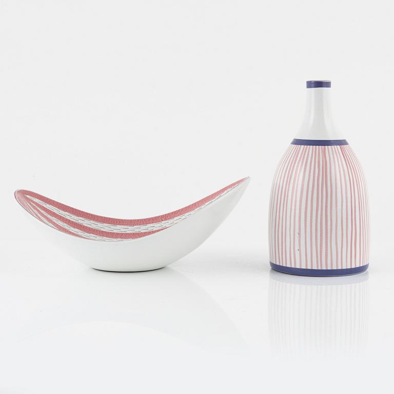 Stig Lindberg, bowl and vase, earthenware, Gustavsberg studio, Sweden.