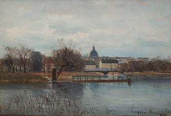 678. Alfred Bergström, View from Djurgården across Kastellholmen towards Söder and Katharina Church.