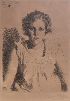 Anders Zorn, a signed etching from 1914.