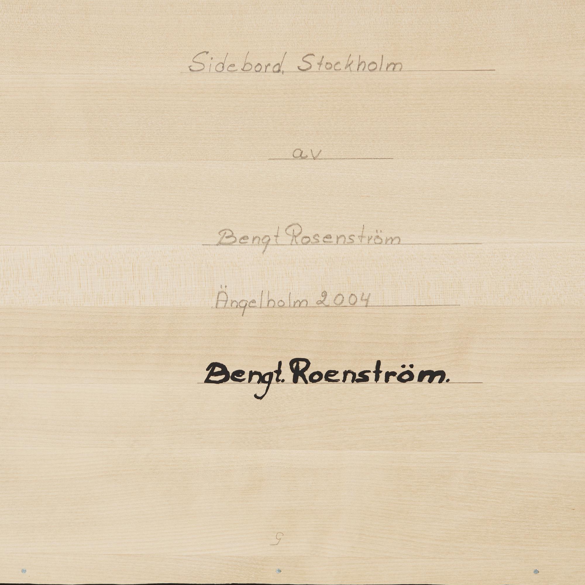 BENGT ROSENSTRÖM, sideboard "Stockholm", rotfanerad och rostfritt stål, Ängelholm 2004.