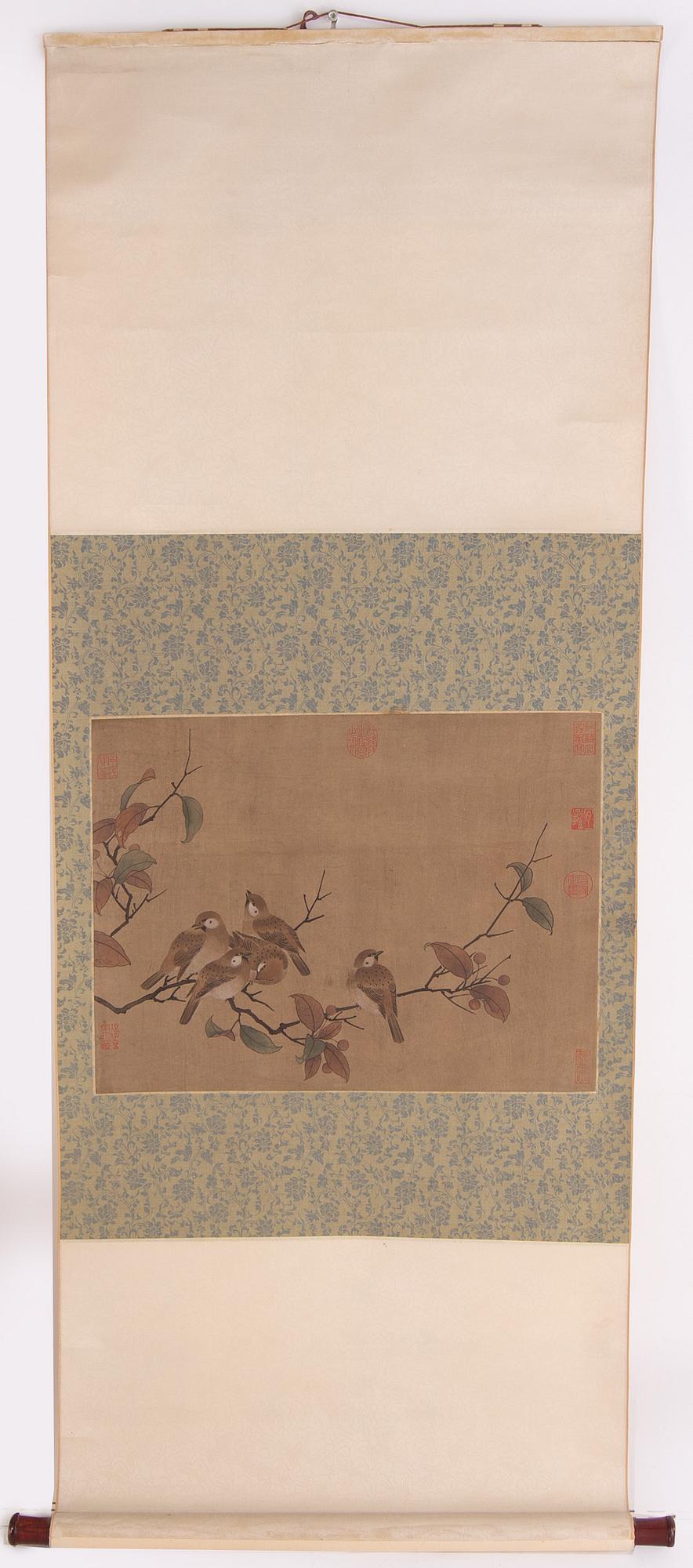 RULLMÅLNING, tusch och färg på siden, Kina, 1950/60-tal.