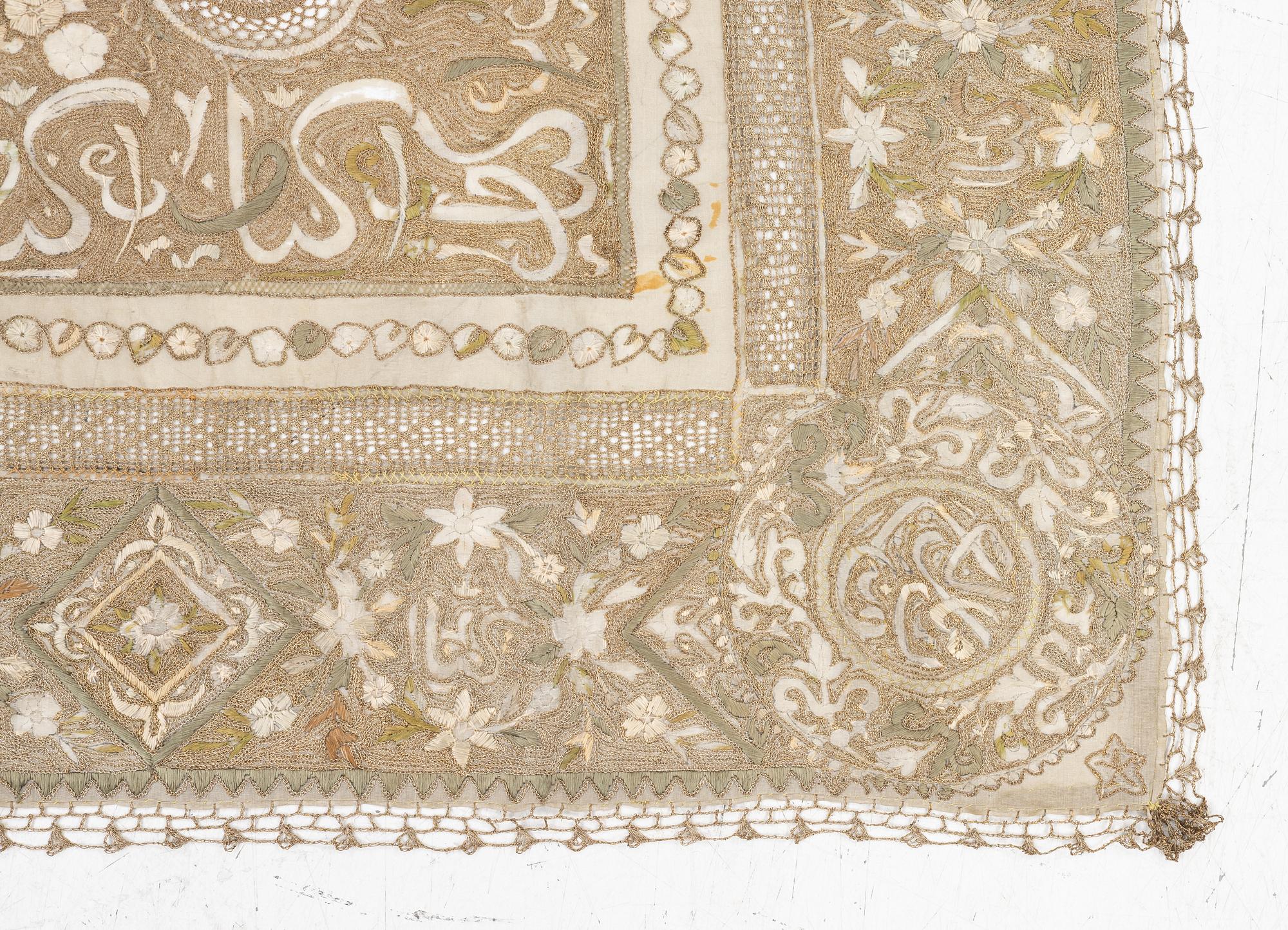 A silk and metal shawl. c. 105 x 99 cm, Turkey, first half of the 20th century.