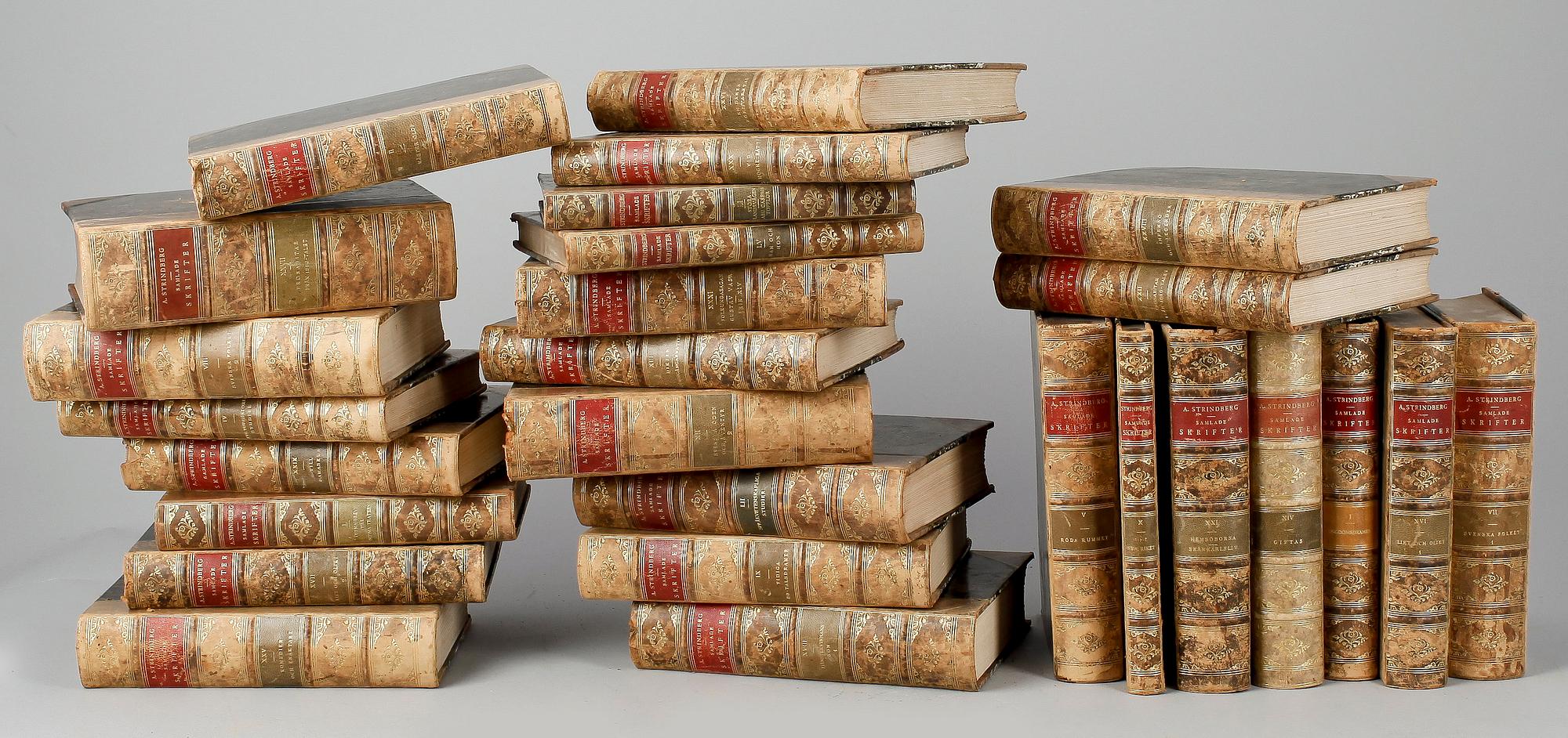 BOKBAND, 26 delar, "Strindbergs Samlade Skrifter", 1912-1919.