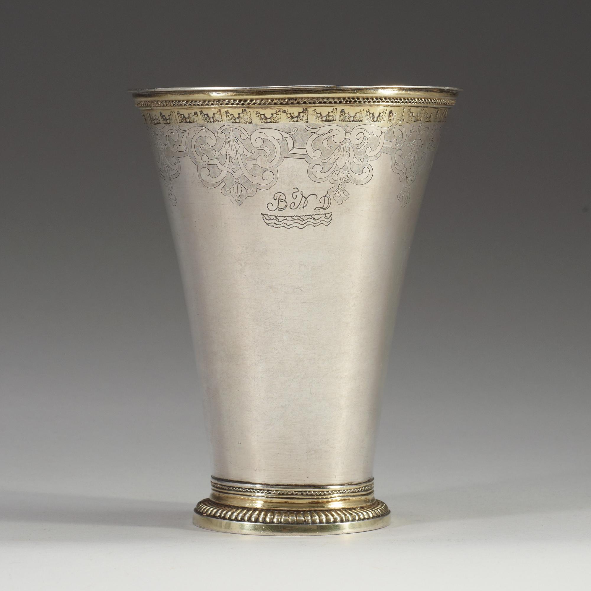 A Swedish 18th century parcel-gilt tankard, unidentified makers mark, Stockholm after 1714.