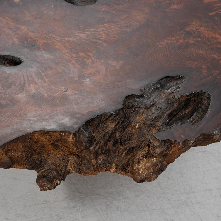 A wood coffee table.