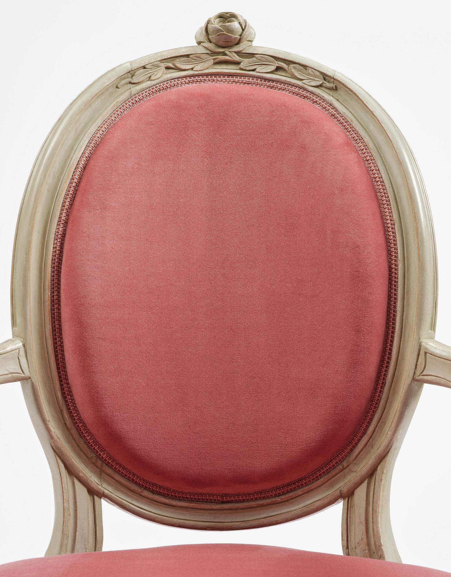 A Gustavian open armchair by J. Malmsten (master in Stockholm 1780-88).