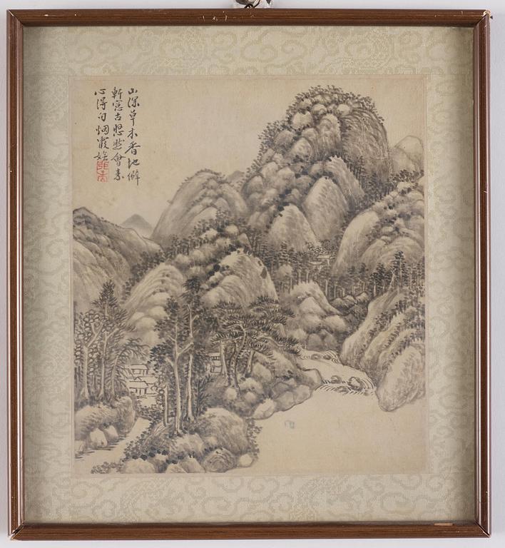 Zhang Geng (1685-1760). A group of nine album leafs, ink on paper, Qing dynasty. Dated 1728.