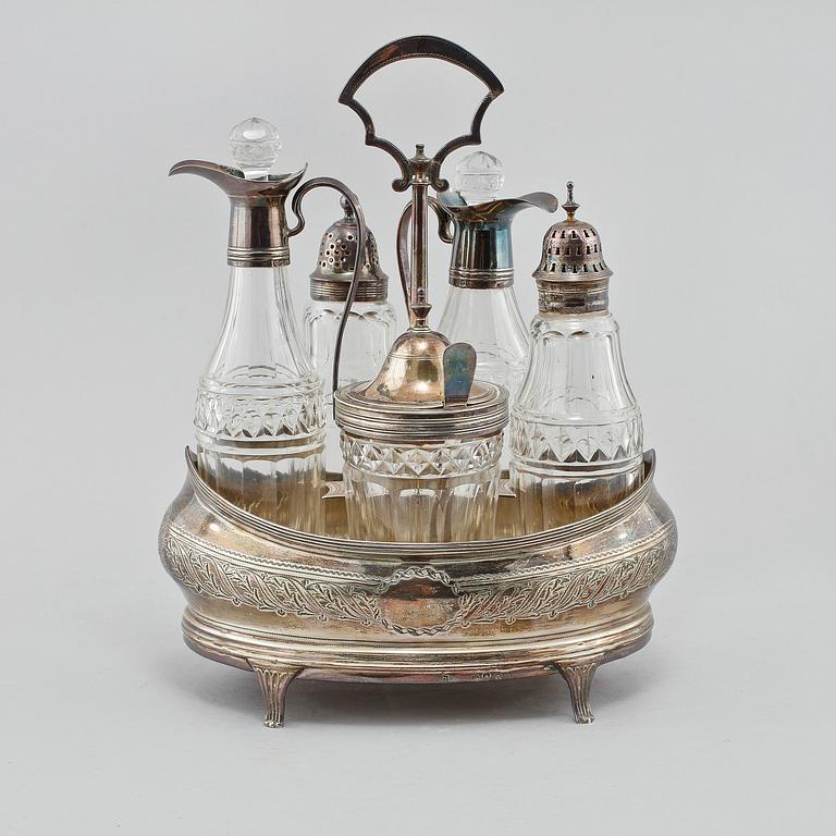 BORDSURTOUT, nysilver och glas, omkring 1900.