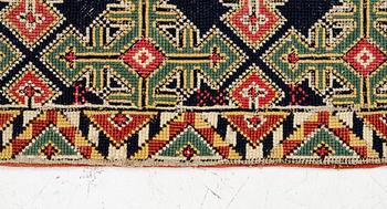 An embroidered carriage cushion, c. 98,5 x 41 cm, South West Scania, circa 1800-1830.