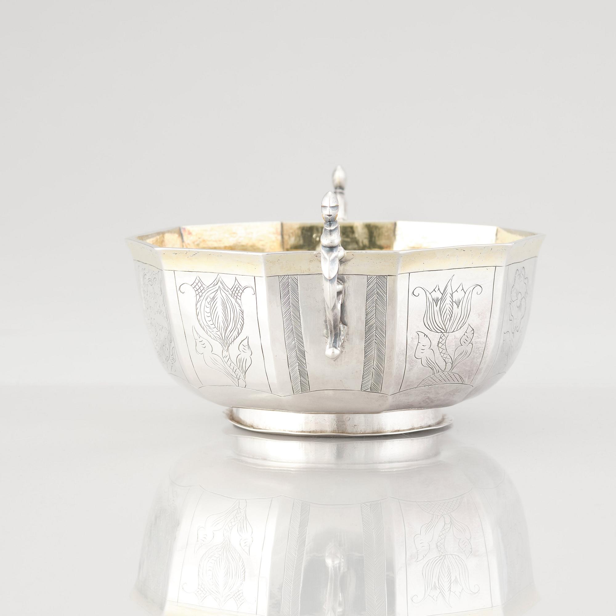 A Swedish Baroque parcel-gilt silver brandy-bowl, mark of Samuel Nordsten, Karlskrona, 1746.