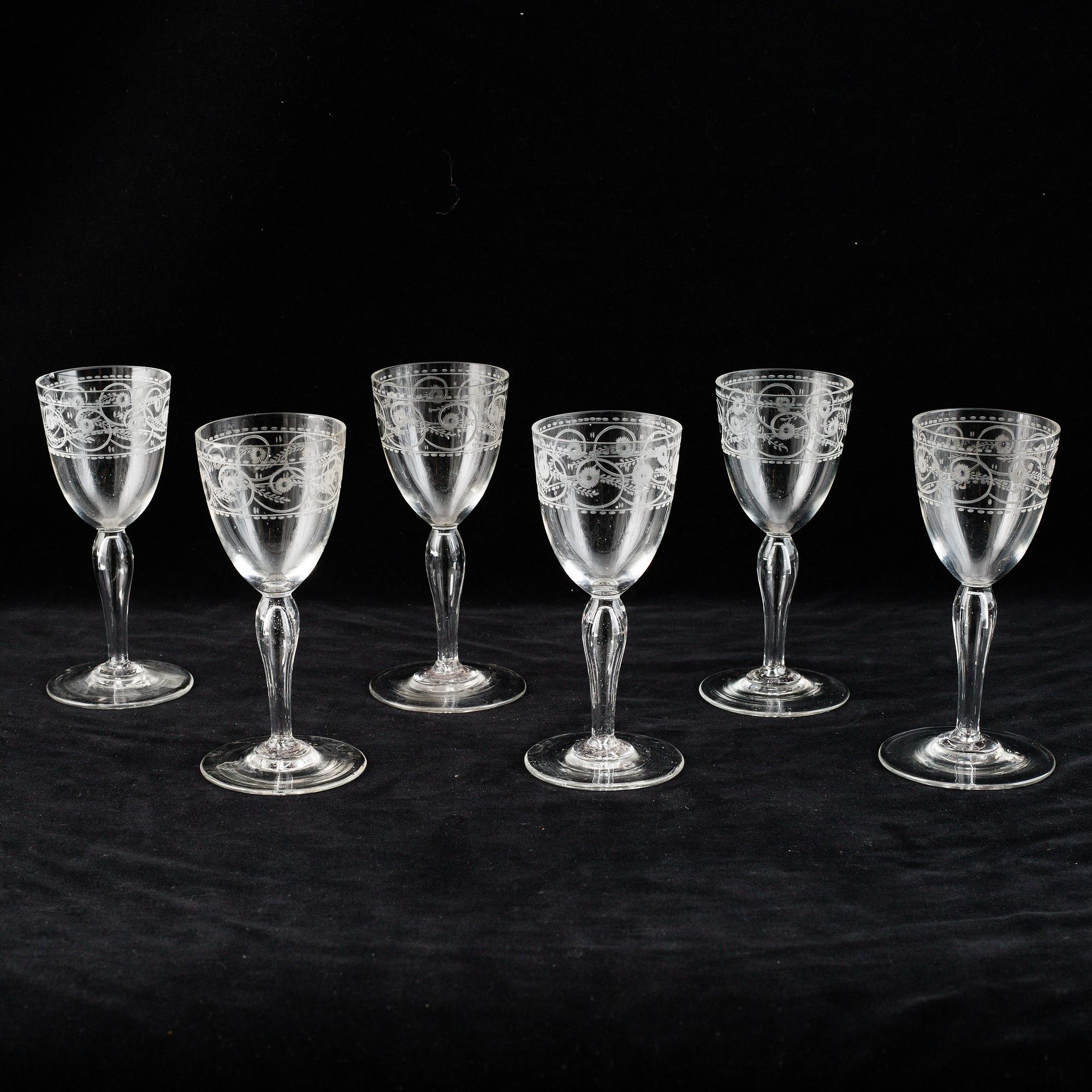 Six empire glasses, first half of the 19th century.