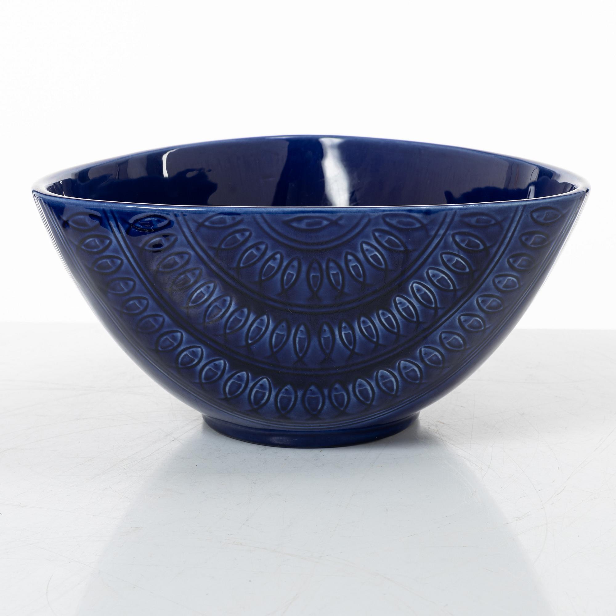 Hertha Bengtson, a stoneware bowl and twelve plates, Rörstrand, Sweden.