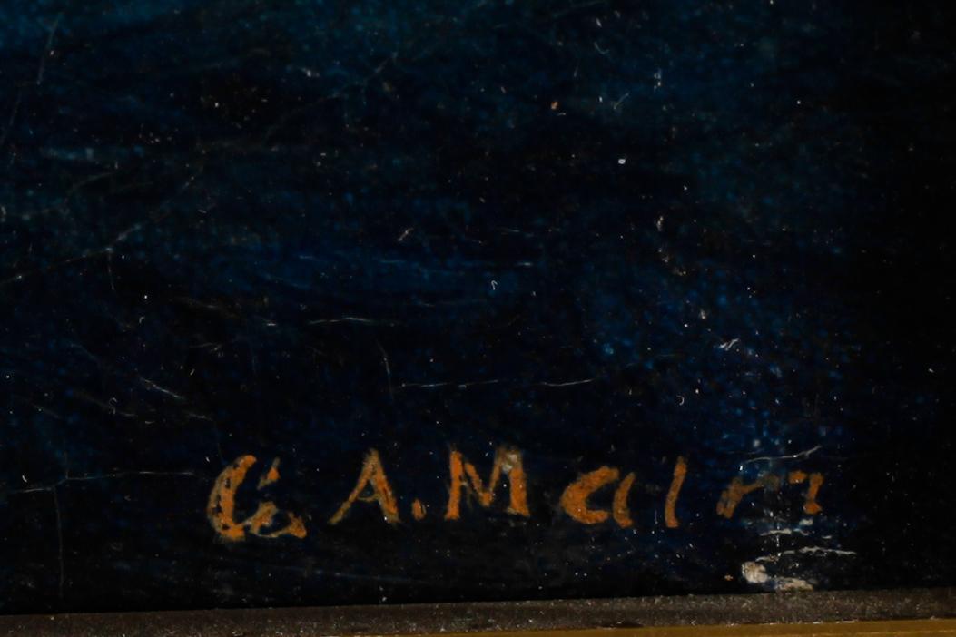 OKÄND KONSTNÄR, olja på pannå, otydligt signerad.