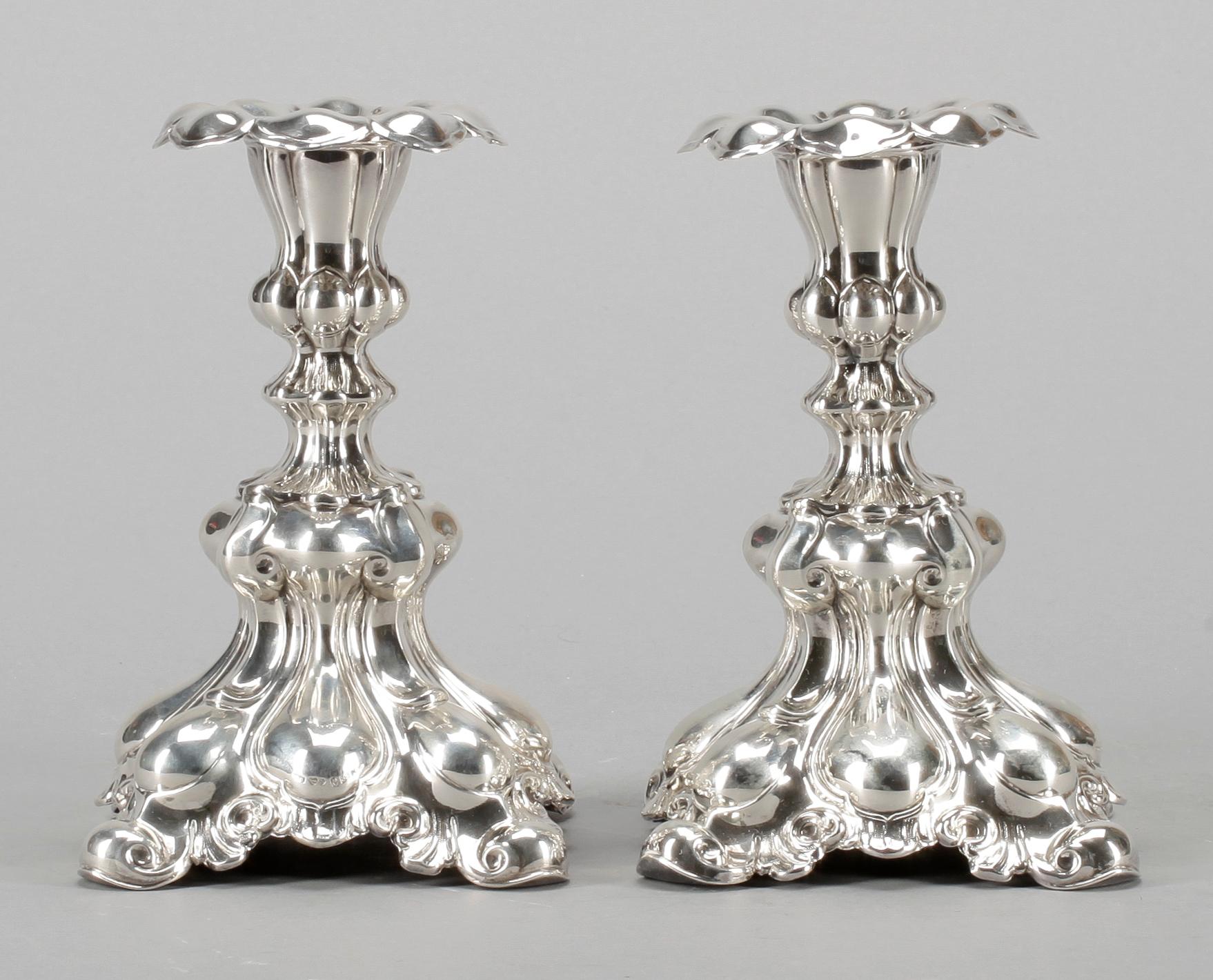 LJUSSTAKAR, ett par, silver, barockstil, C G Hallberg, Stockholm, 1944.