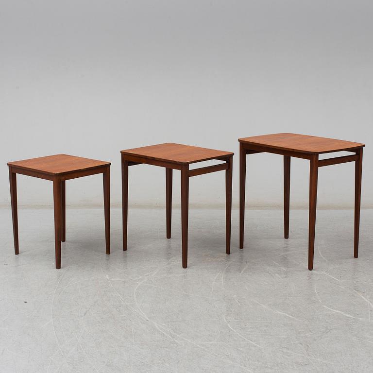 A Swedish three piece nesting table, Gärsnäs, 1960s.