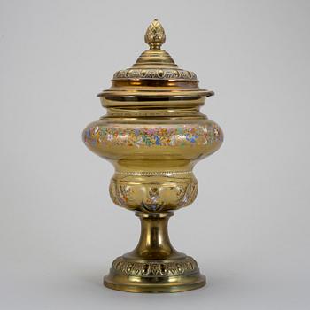 BÅLSKÅL, glas och mässing, omkring sekelskiftet 1900.