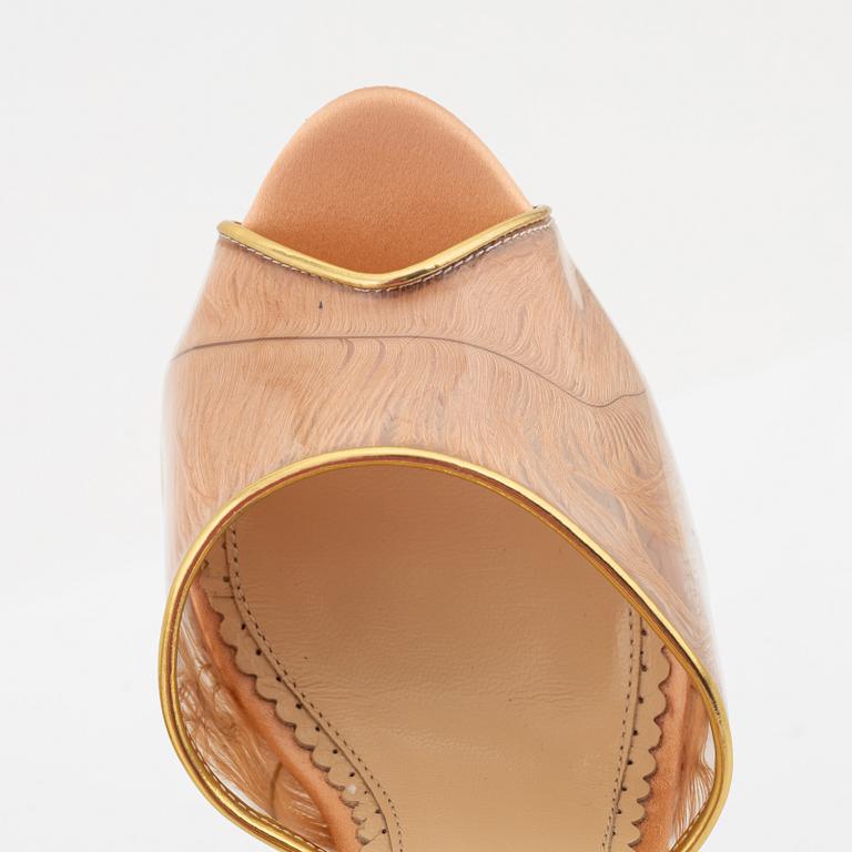 Charlotte Olympia, a pair of gold tone platform shoes, italian size 37.
