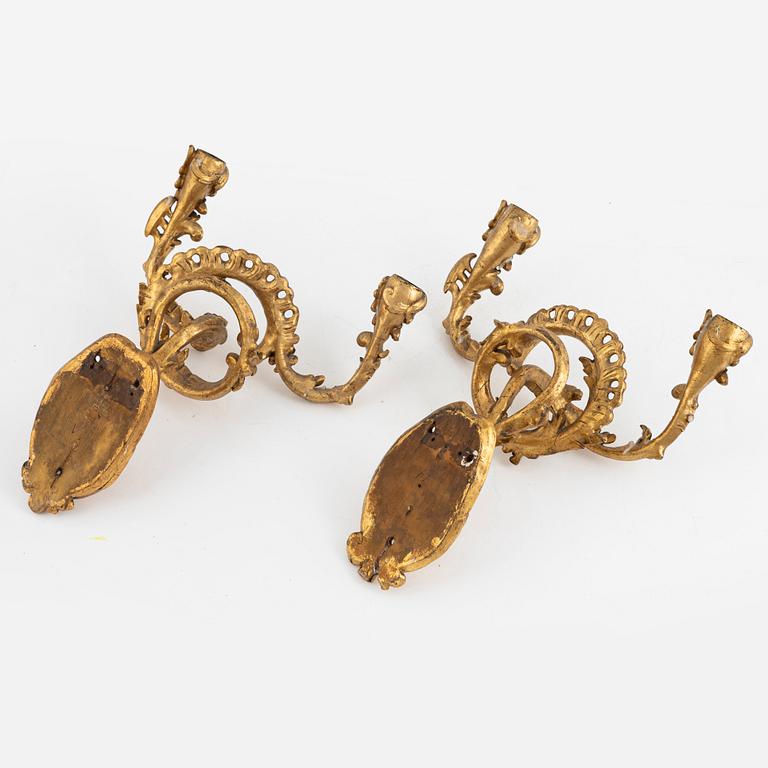 Wall sconces, a pair, for two candles, likely Germany, second half of the 18th century, Louis XV.