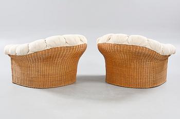 A pair of arm chairs and a stool, 20th century.