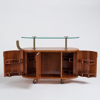 Birger Ekman, attributed to, a Swedish Modern bar-trolley by Mjölby Intarsia, 1930-1940's.